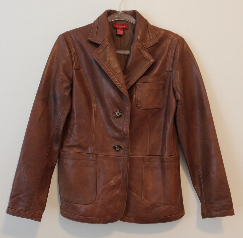 Sundance Buttery Soft Supple Brown Leather Blazer Size 8 Pre-Owned